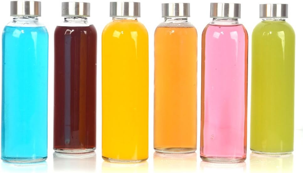 STARSIDE 6 Pack 17 oz,500 ml Clear Glass Water Bottle Bottles with Sliver Stainless Steel Leak Proof caps, Easy to Clean, Perfect Reusable Drinking Bottle for Beverages,Juicer,Sauce Jar and Kefir.