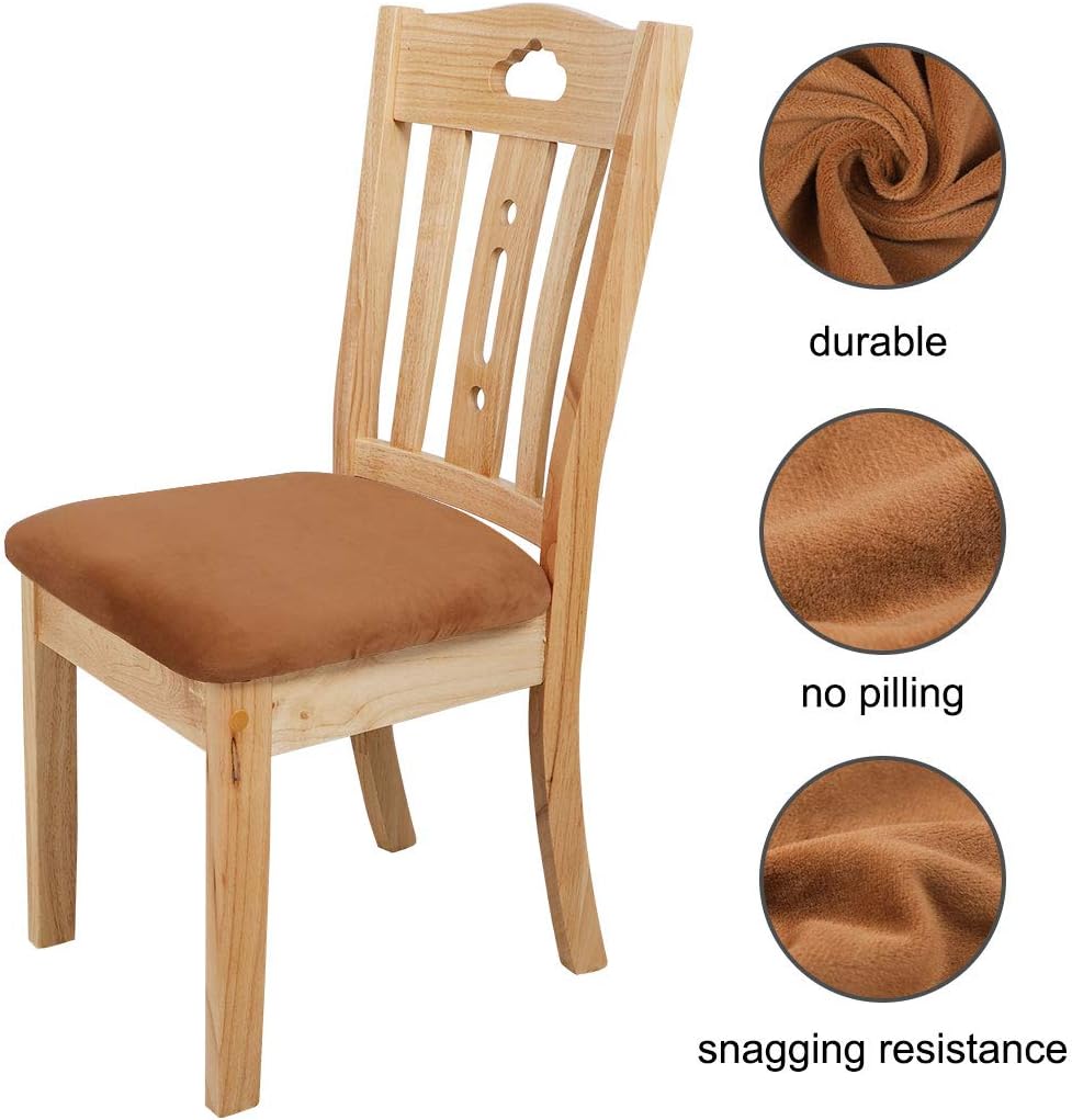 PiccoCasa Dining Chair Seat Covers Set of 6, Velvet Chair Seat Cover with Ties for Dining Room - Image 5