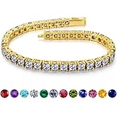 Iefil 14K Gold Plated Tennis Bracelets for Women - Size 6.5" - 7" Sterling Silver Birthstone Bracelet, Anniversary Birthday Gifts for Women