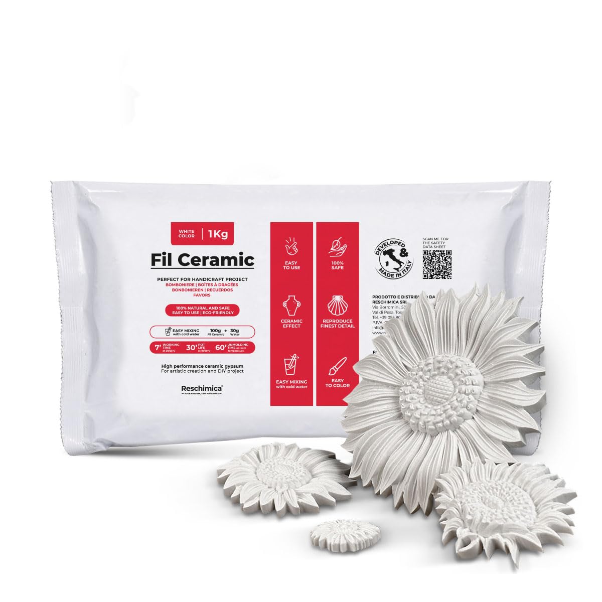 Non-Toxic Casting Plaster Powder, Air-Drying, Odorless Ceramic Plaster, for DIY Projects & Creative Crafts, White, Easy to Use (White, 1 kg) — image 1