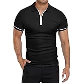YTD Men's Short Sleeve Polo Shirts Quarter-Zip Casual Slim Fit Lapel Neck Basic Designed Cotton Shirts