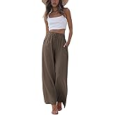 Faleave Women's Cotton Linen Summer Palazzo Pants Flowy Wide Leg Beach Trousers with Pockets