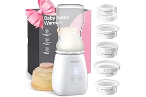 Befano Portable Bottle Warmer, 2Min Fast Heating Bottle Warmer with 5 Adapters, 5 Gears Temperature Smart Control, Cordless Travel Baby Bottle Warmer for Breastmilk or Formula, White