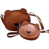 Suillty Cute Little Girls Purses and Handbags Cartoon Leather Bear Mini Coin Purse Toddler Boys Girls Wallet Crossbody Bag