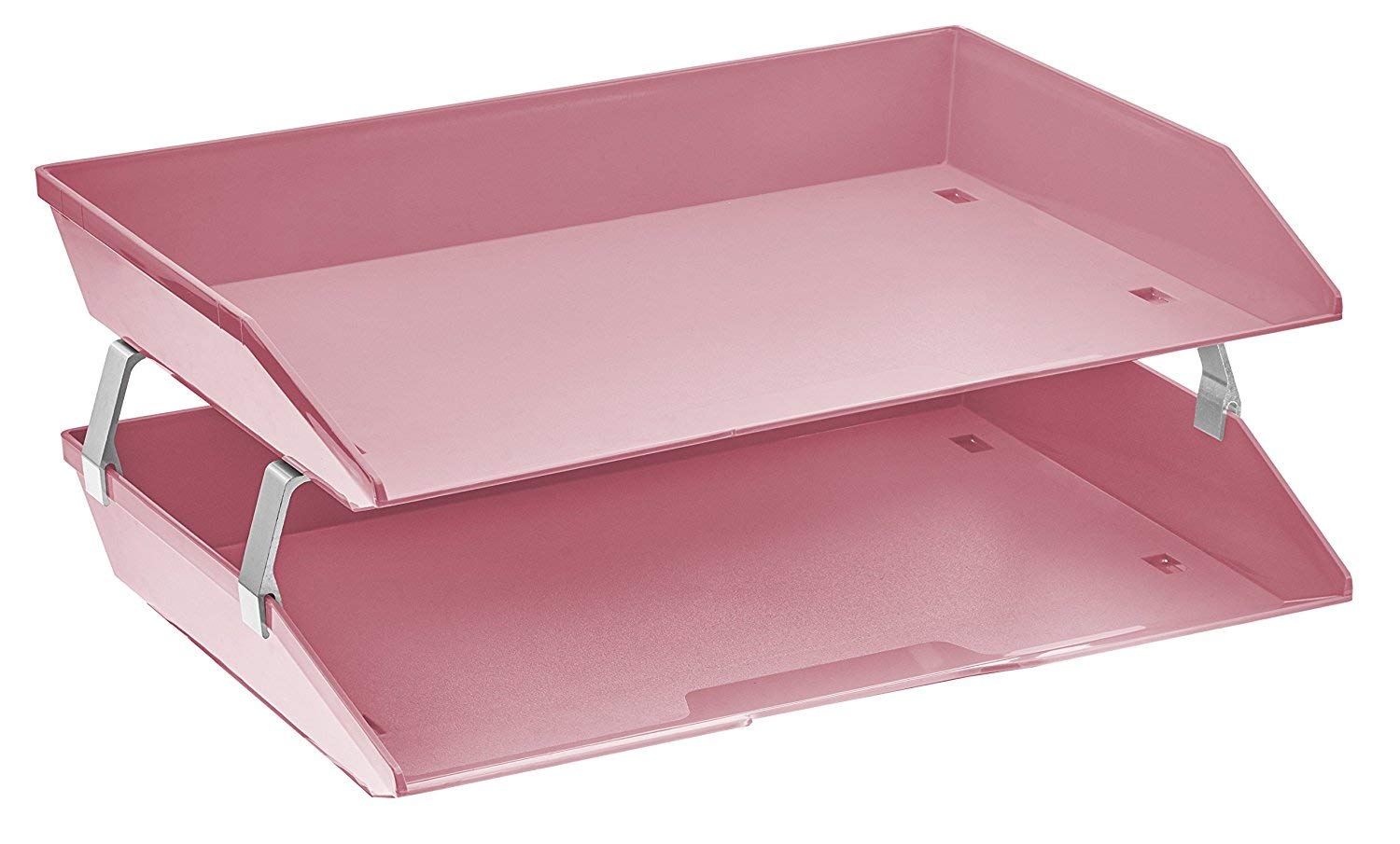 Acrimet Facility 2 Tier Letter Tray, Side Load, Letter Size/A4, Desktop File Organizer, Plastic (Solid Pink Color)