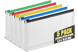 1InTheOffice Plastic Filing Envelopes with Zipper Closure, Moisture Resistant Envelope, Letter Size, Assorted Colors, Check Size (5 Pack)