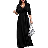 BDAILKA Maxi Dresses for Women Long Dress Casual V-Neck Bohemia Dresses 3/4 Sleeves Women's Elegant Dresses