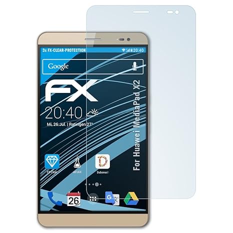 atFolix Schutzfolie kompatibel mit Huawei MediaPad X2 Folie, ultraklare FX Displayschutzfolie (3X)