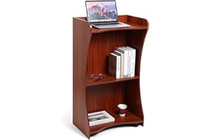 BEQUZON Podium Stand with Wheels, Wooden Versatile Reddish Brown Lectern for Classroom, Church Pulpits, Reception Desks, Lectures, Cash Registers