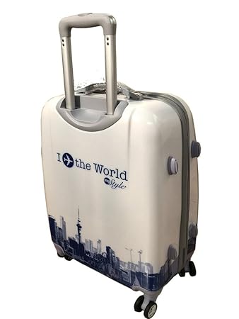 Tramp & Badger 100% polycarbonate, I Travel the World my Style printed Pattern Trolley Bag- White (Size-28 Cabin Size)