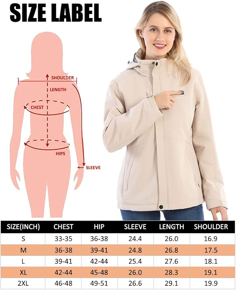 Gorich Women's Heated Jacket with Battery Pack, Heated Coat with Detachable Hood and Waterproof& Windproof: Clothing