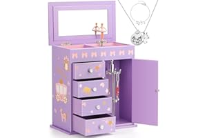 efubaby Upgrade Jewelry Box for Girls 5-Layer with Swing Door Spinning Ballerina Unicorn &Castle Design Unicorn Jewelry Set Included Kids Music Box for Little Girls Birthday Christmas Gift Purple