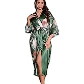 Daiwor Kout Silk Satin Robe for Women Long Kimono Floral Lightweight Bathrobe Soft Thin Ladies Luxury House Robes