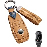 YINEOR for Mercedes Benz Key Fob Cover Leather Car Key Case Keychain Fob Holder Compatible for Mercedes Benz A-Class C-Class E-Class G-Class S-Class 2017-2024 (Brown)