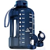 AQUAFIT 1 Gallon Water Bottle with Time Marker - Straw & Chug Lid - BPA Free Gym Water Bottle with Straw - Big Gallon Jug (Nebula 2, 128 oz - 2 Lids)