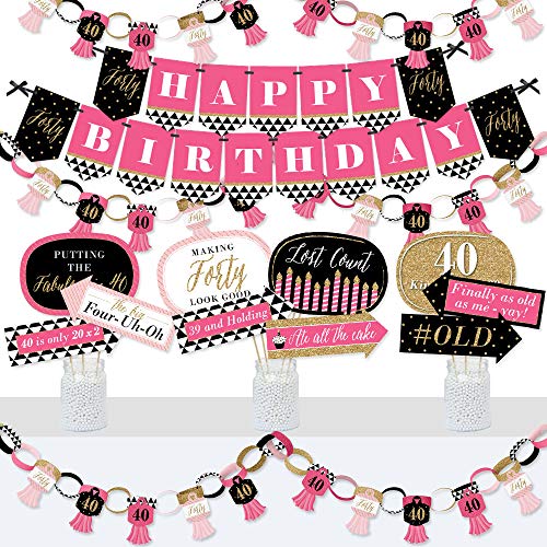 Big-Dot-of-Happiness-Chic-40th-Birthday-Pink-Black-and-Gold-Banner-and-Photo-Booth-Decorations-Birthday-Party-Supplies-Kit-Doterrific-Bundle