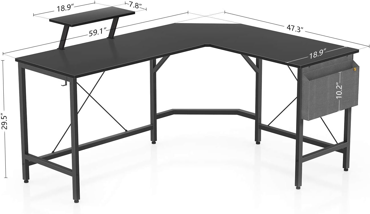 Cubiker Modern L-Shaped Computer Office Desk, Corner Gaming Desk with Monitor Stand, Home Office Study Writing Table Workstation for Small Spaces: Kitchen & Dining