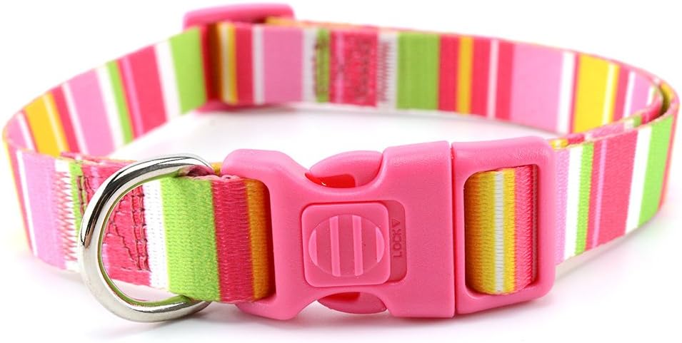 MultiWare Pet Adjustable Soft Pink Stripped Nylon Basic Dog Collar Small 10"-14"