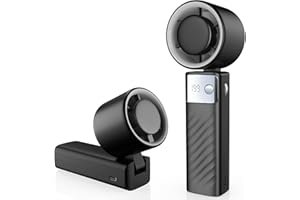 YOSHENMO Portable Handheld Turbo Fan - Foldable Mini Fan with Air Turbo Tech, 1-199 Speed Adjustment, 20H Runtime, LED Display, Battery-Powered for Indoor/Outdoor Use, Dark Black