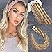 16inch 20pcs 30g Highlighted Tape in Hair Extensions Human Hair Light Brown #10 Highlights with Bleach Blonde #613 Glue in Hair Extensions Human Hair