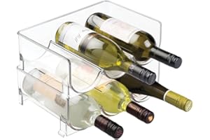 mDesign Stackable Plastic 3 Bottle Refrigerator Wine Rack - Kitchen Storage Organizer for Champagne, Wine or Water Bottles - Stacking Wine Organizer for Fridge - Ligne Collection - 2 Pack - Clear