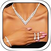 JAKAWIN Rhinestone Wedding Jewelry Set Silver Formal Prom Necklace and Earrings Bracelet Set for Women