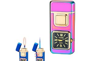 Multifunctional Creative Lighter with Integrated Watch, Windproof Dual-Flame Vintage Watch Lighter (Pink)