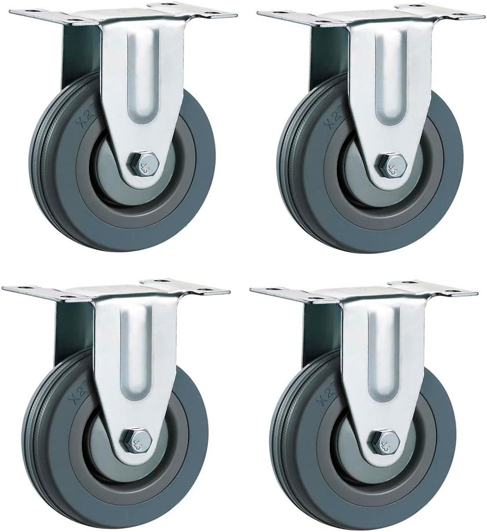 75mm Non Marking Grey Hard Rubber Castors - Fixed Plate Fitting - Heavy Duty Casters Wheels by Bulldog Castors - Max 200Kg Per Set
