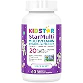 KidStar Nutrients StarMulti, Chewable Multivitamin and Multimineral Tablets for Kids, Plus Organic Fermented Whole Foods, Vegan, Sugar Free, Space Berry, 60 Chewable Tablets