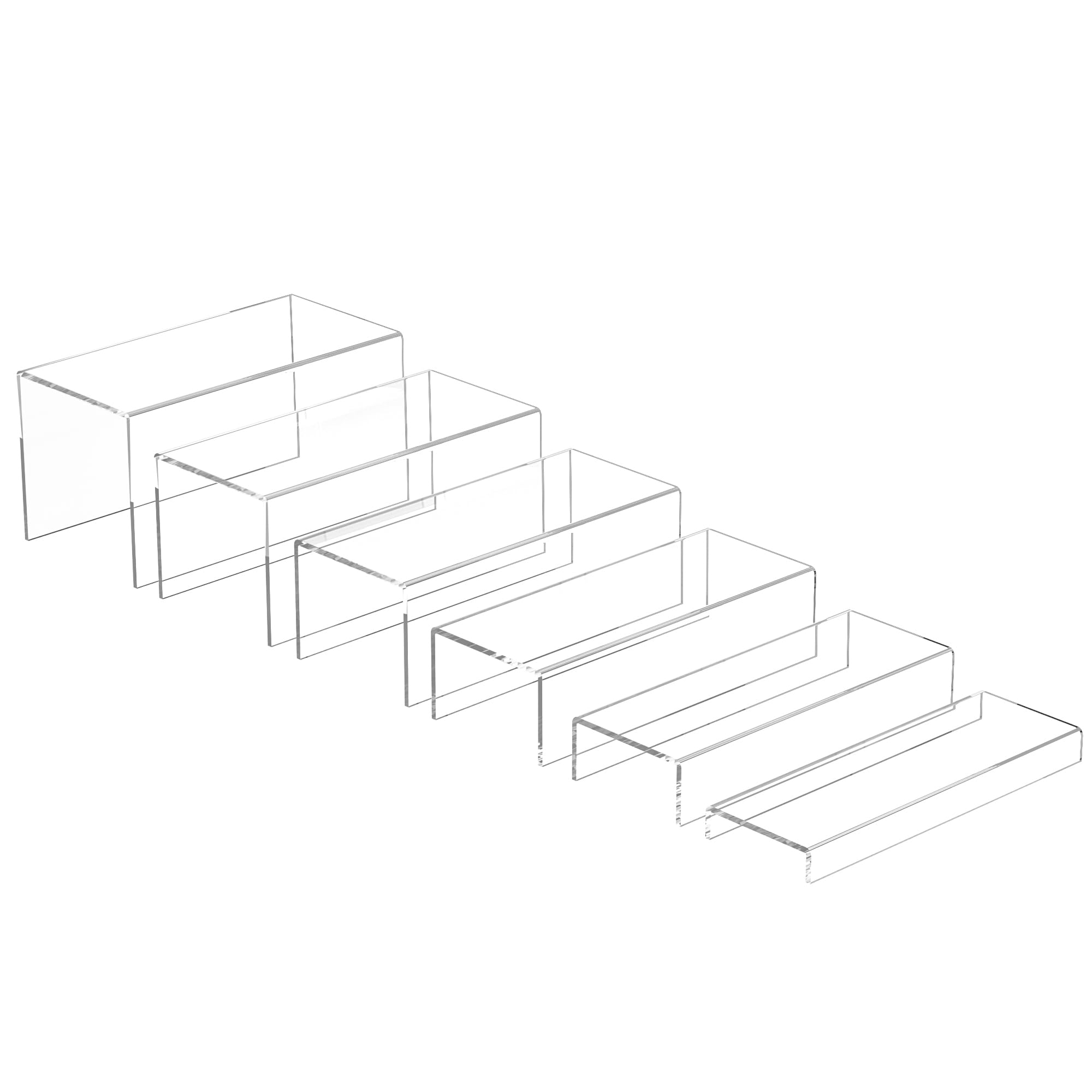 Sezanrpt Rectangular Acrylic Display Risers 6pcs, Clear Display Storage Stands for Desserts, Cupcake, Toys, Collectibles, Merchandises- 12-1'', 2'', 3'', 4'', 5'', 6''