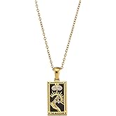SIXFOX 18k Gold Plated Tarot Card Necklaces for Women, Stainless Steel Lucky Amulet Talisman Pendant Religious Jewelry Gifts Hypoallergenic for Everyday Wear