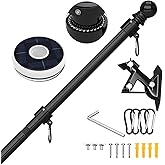 FIASON 6FT Flag Pole Kit for House with Solar Light and Bracket, Stainless Steel Outside Wall Mount Flagpole for 3x5 American Flag,Residential, Outdoor or Porch (Black)