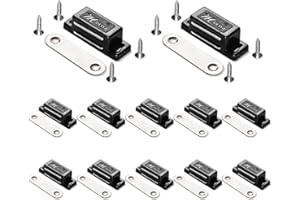 SHRJ 12 Pack Cabinet Magnets Magnetic Door Catch for Kitchen Bathroom Cupboard Wardrobe Closet Closures Cabinet Door Drawer Latch 15 lbs Screws Included (Black)