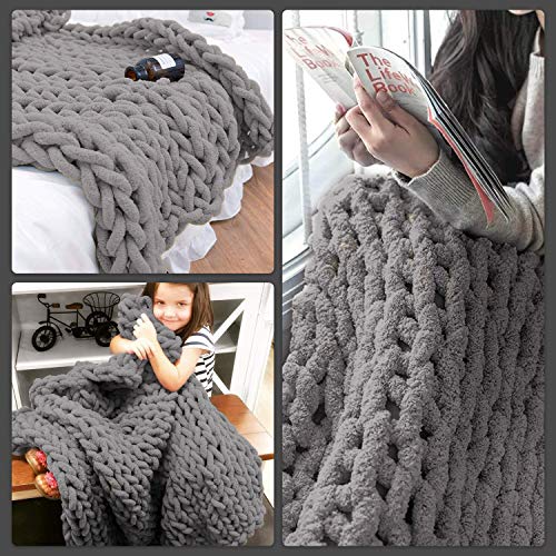 Lake Island Chunky Chenille Blanket NO Shedding Super Soft Handmade 50"x60" Luxurious Chunky