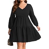 Pinup Fashion Plus Size Long Sleeve Fall Dress - Casual Babydoll Tunic Shift Tiered Flowy Dresses