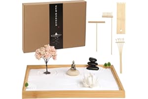 FOLKOR LIFE Zen Garden Kit for Office Desk, Japanese Meditation Decor Sand Art with Tray/Buddha Statue/Handmade Ceramic Lotus Incense Holder/Zen Accessories, Spiritual Gift for Women Men Yoga Mind Relaxation