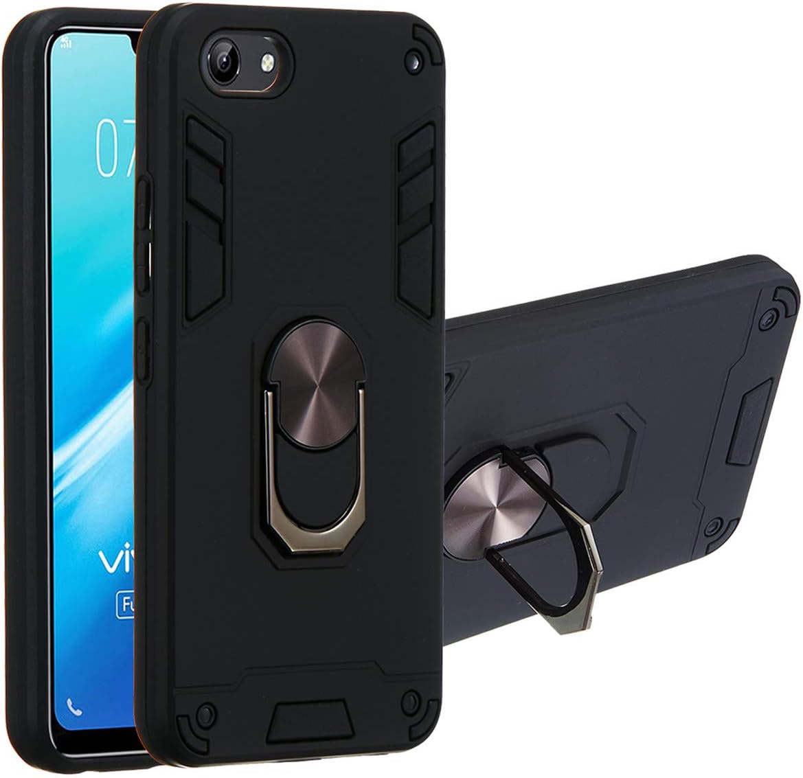 Amazon Com Vivo Y81 Case Gift Source 2 In 1 Dual Layer Shockproof Protective Case Hybrid Hard Pc And Soft Tpu Silicone Cover Slim Shell With Metal Ring Kickstand For Vivo Y81 6 22 Black