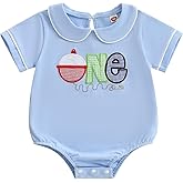 woshilaocai Baby Boy First Birthday Outfit Romper Bubble Collared Bodysuit Baby Fish Birthday Clothes
