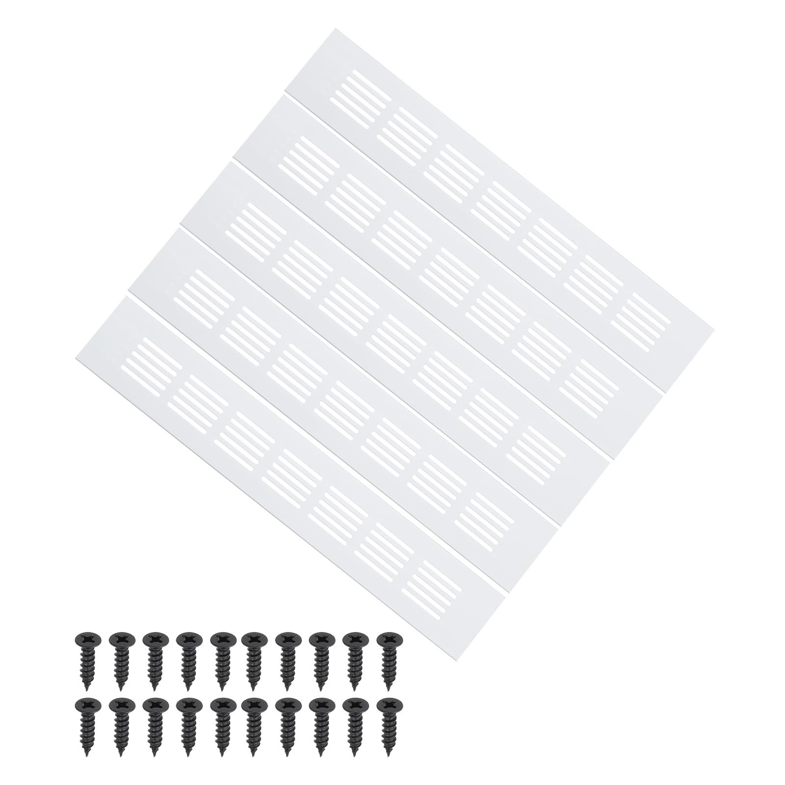 PATIKIL 12 x 2 Inch Door Air Vent Cover, 5 Pcs Heavy Duty Aluminum Grille Ventilation Cover Louvered with Mounting Screws for Cabinet Wardrobe Door, Silver