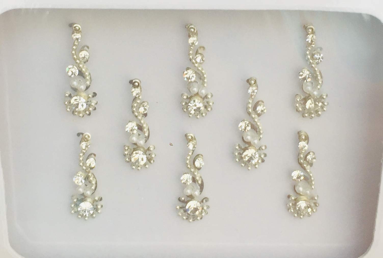 BA197 Silver Bindi Tattoo Bollywood Fancy Party Forehead Sticker Eid Wedding Tika