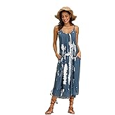 wexcen Women's V-Neck Floral Print Spaghetti Strap Boho Beach Long Maxi Summer Casual Dress with Pockets