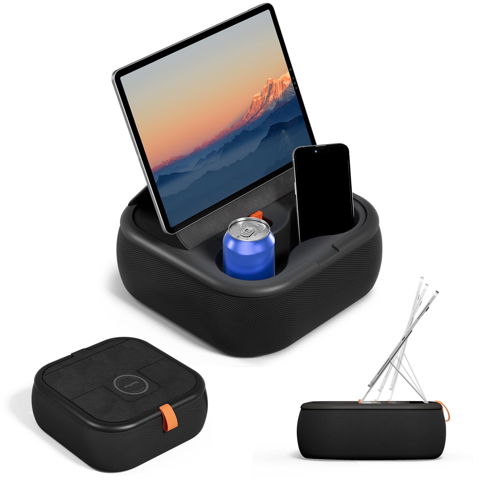 Photo 1 of SupeDesk Magnetic Tablet Pillow Stand, Lap Tablet Holder with Two Magnetic Rings, Compatible with 4-13" Phones, Tablets, Kindle, Cozy Pillow Stand for Lap, Desk, Bed, Black