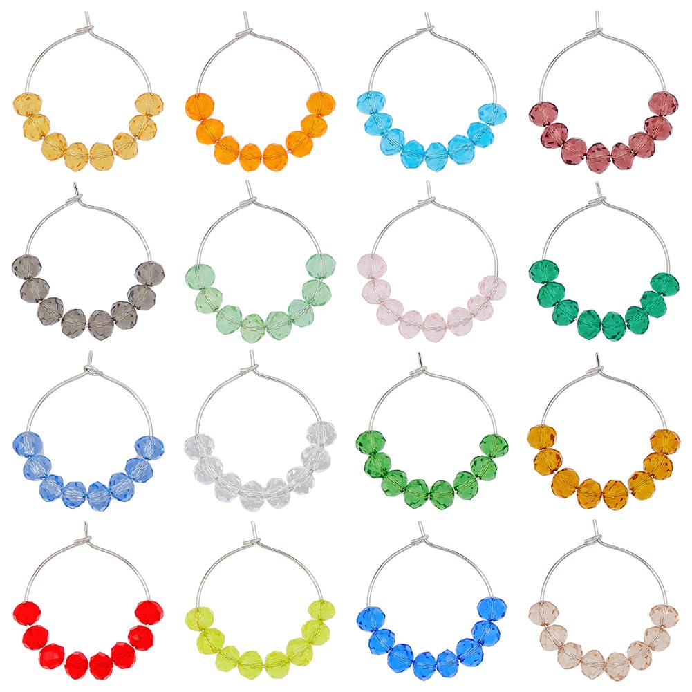 SUPERFINDINGS 16Pcs 16 Colors Wine Glass Charms with Faceted Glass Beaded Brass Rings Wine Glass Charms Markers Colorful Glass Beads Tasting Party Favors Decorations for Banquet Party Dinner