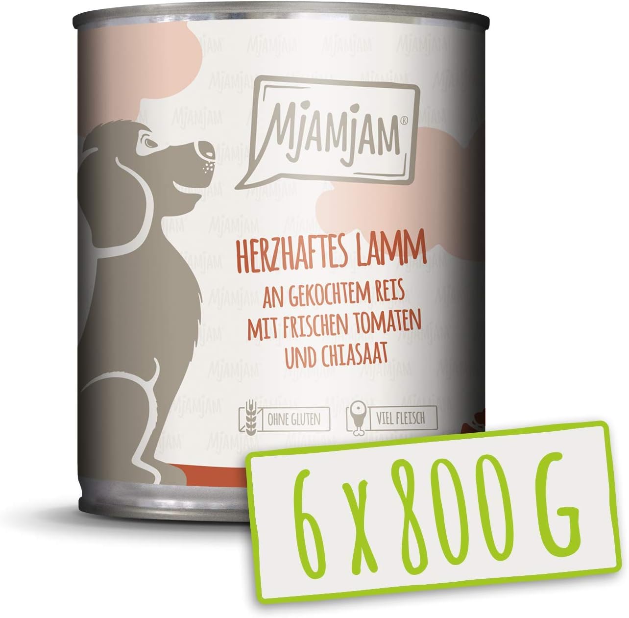 MjAMjAM Wet Dog Food, Hearty Lamb with Boiled Rice and Fresh, All Natural, 6 x 800g