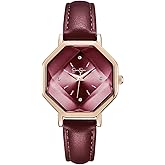 Jessica Simpson Women's Leather Band Watch, Octagon Faceted Crystal Dial, Classic Quartz Movement, Stylish Dress Watch for Women