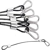 Bytiyar 5 pcs 12 inch Vinyl Cover Coated Stainless Steel Wire Rope Lanyard Cable Tether Safety Strap with Hooks and 2 Loops (4mm Thickness), Black