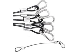 Bytiyar 5 pcs 12 inch Vinyl Cover Coated Stainless Steel Wire Rope Lanyard Cable Tether Safety Strap with Hooks and 2 Loops (4mm Thickness), Black