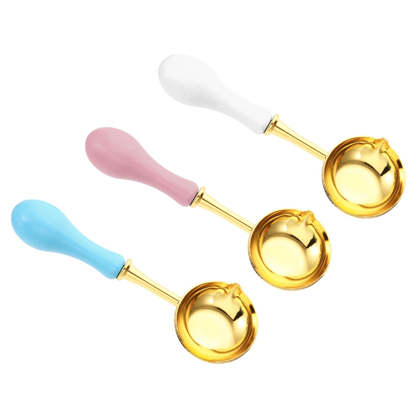 PATIKIL 4" Wax Seal Spoon, 3Pcs Wax Sealing Melting Spoon Brass Vintage Wooden Handle for Wax Seal Stamp Envelope Art Craft, Light Pink, White, Sky Blue/Golden