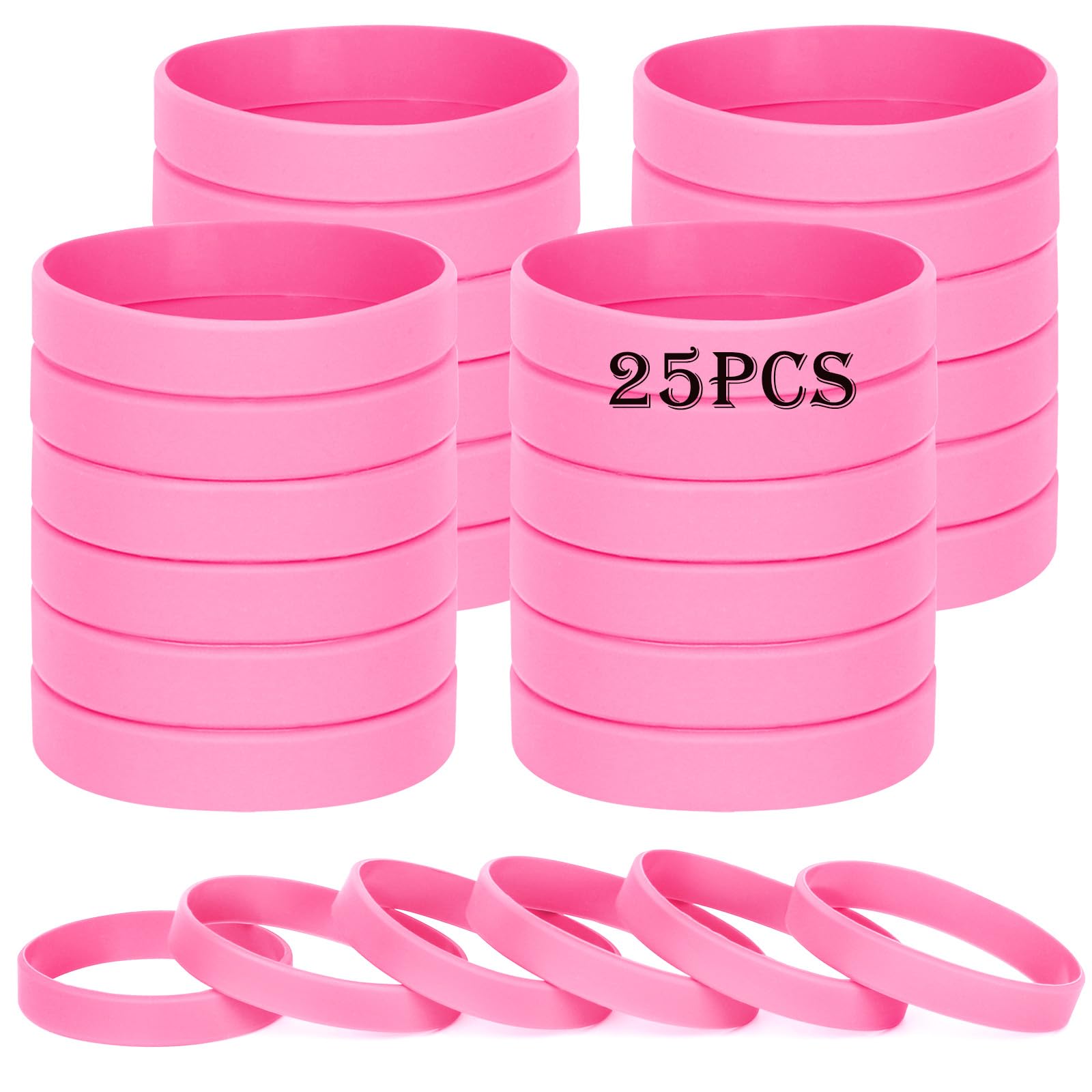 HONTIUS Silicone Wristbands, 25PCS Pink Rubber Wristbands Blank Wrist Bands Universal Wristband Set for Women Men Adult Sport