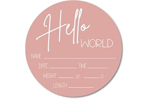 WHOLESALE WOODCUTS Birth Stat Acrylic Sign for Newborn Baby, 6" Design, Hello World, Gift for New Mom, Baby Shower, Gender Reveal, Crib & Nursery Decor, Pregnancy Announcement (6 - Blush)